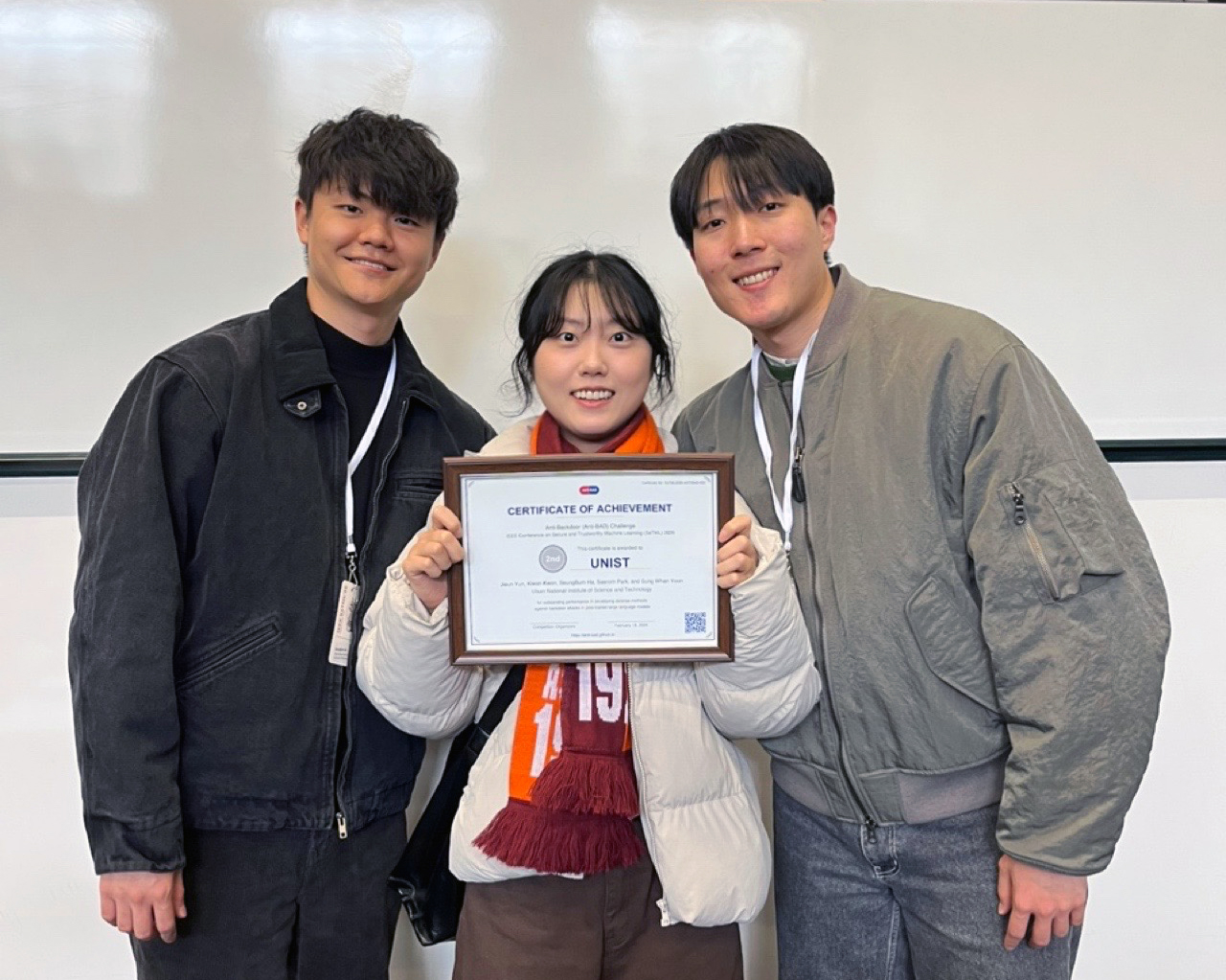 From left are SeungBum Ha from AIGS, JiEun Yun and KiWan Kwon from the Department of Industrial Engineering at UNIST.