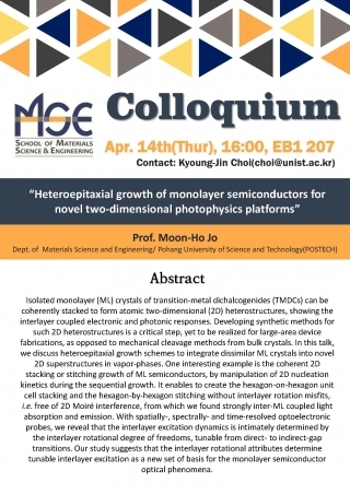 2016 MSE Colloquium: Prof. Moon-Ho Jo