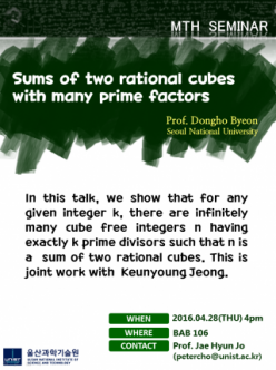 MTH Sciences Seminar: Prof. Dongho Byeon